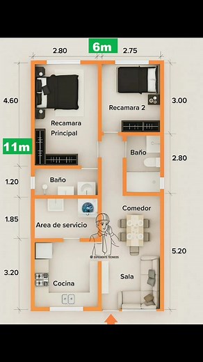 Proyecto Arquitectónico 6x11✅️🏠👷‍♀️👷 . . . . un bosquejo de casa de 6m x 11m diseño casa pequeñas 6 x 11 croquis para casa un plano de casa simple plano de casa de 2 habitaciones diseño de casas y planos gratis plano de casa 2 avitaciones cosina comedor. 6x11 planos para casas para construir aplicación para celulares para hacer bosquejo de planos. #casa #planos #arquitectura #planosarquitectonicos #paratiiiiiiiiiiiiiiiiiiiiiiiiiiiiiii | Expedientes Técnicos de Proyectos de Ingenieria