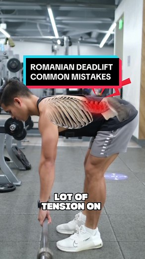 Avoid these Romanian Deadlift mistakes 🙅🏼‍♂️ ❌ Avoid keeping the bar too far from your legs. This puts a lot of tension on your lower back. ❌ Stop hyper extending your back at the top. Leaning away too far back does not train your glutes or hamstrings more. ❌ Avoid squatting on the way down removing the tension on your hamstrings Instead, ✅think of pushing your hips back ✅ keep your bar close to your legs ✅ maintain a neutral spine Save this video if you it helped. If you've been lagging with 