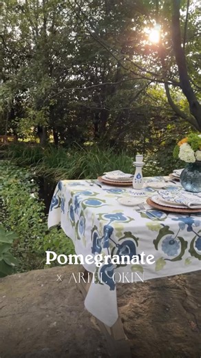 Inspired by a vintage suzani textile in Ariel's own home, Fenimore Garden encapsulates everything about Ariel's entertaining and interiors ethos: fresh, pretty and timeless patterns mingle to create a cohesive collection that feels like a walk through a garden in bloom. | Pomegranate, Inc.