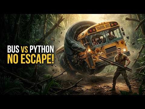 Bus Trapped by Monster Python in Jungle — Brutal Attack & Epic Rescue Story 😱