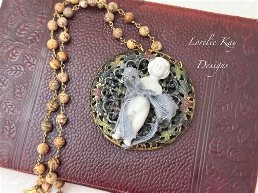 Frozen Charlotte Statement Necklace Filigree Pendant Lorelie Kay Original - Etsy