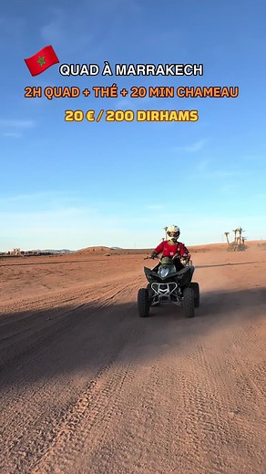 Découvrez Marrakech autrement avec notre excursion en quad et chameau ! 🌴 🏜️ Deux heures d’aventure en quad : Parcourez les paysages époustouflants des environs de Marrakech, entre désert et palmeraies. 🐪 20 minutes de balade à dos de chameau : Vivez une expérience unique en traversant les dunes comme un véritable nomade. ☕ Pause thé traditionnelle : Profitez d’un moment de détente autour d’un thé marocain authentique. 📸 Moments photo : Capturez vos souvenirs avec des pauses photo dans des e