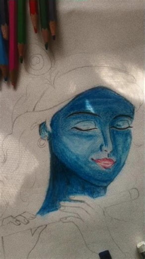 Lord Krishna's Drawing with Pencil& Oil pastels Colours.✨