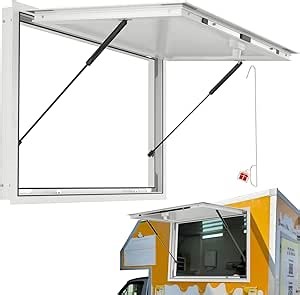 PYY Concession Window - Serving Window for Food Truck, 36" x 24" Rainwater Resistant Awning Up to 85 Degrees Food Trailer with Aluminum Alloy Frame & Drag Hook