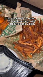 Just a light snack before bed…. with 20 Boneless Wings, large fries & 2 dips. | Wingstop
