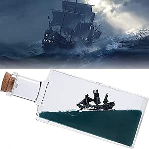 Unsinkable Boat Black Pearl Pirate Ship in a Box Bottle Decorations, Ship Model Fluid Liquid Drift Bottle Visual Decorations Ornament Desk Decor for Fans Gifts