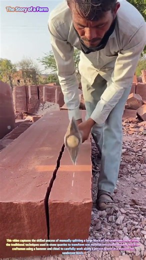 Splitting Red Sandstone: Traditional Stone Craftsmanship 🪨🔨