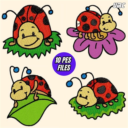 Cute Ladybugs 10 Embroidery PES Files Bundle | Cartoon Ladybug Designs | JPG & Size Guide Included | Instant Download - Etsy