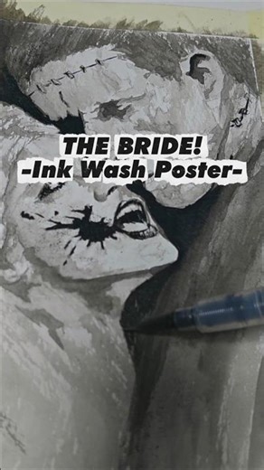 THE BRIDE! - Ink Wash Poster #frankenstein #art #drawing