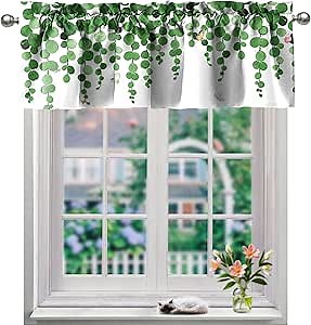Valance for Watercolor Leaves Pattern 50″ X 20″ Curtain Valance for Kitchen Windows （Green）