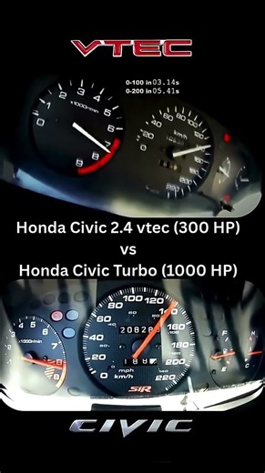Honda Civic 2.4 Vtec vs Honda Civic Turbo #automotive #fast #accleration #jdmlife90s #jdmcars #cars