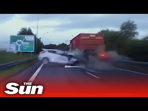 Car ‘EXPLODES’ after hitting lorry during 100mph police chase