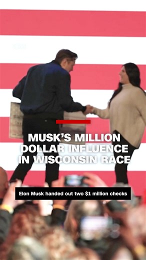 341K views · 4.7K reactions | Elon Musk is spending millions of dollars in a Wisconsin Supreme Court race to support the conservative candidate Brad Schimel against liberal candidate Susan Crawford. Musk even handed out two $1 million checks to attendees at a Green Bay, Wisconsin, town hall. CNN's Arlette Saenz reports. Read more at the link: https://cnn.it/42defqq | CNN | Facebook