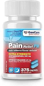 GenCare Extra Strength Acetaminophen PM 500 mg (375 Tablets) | Ultimate Pain Relief & Sleep Support for Adults | Quick Acting & Non Habit Forming Headache Relief | Eases Aches & Joint Discomfort