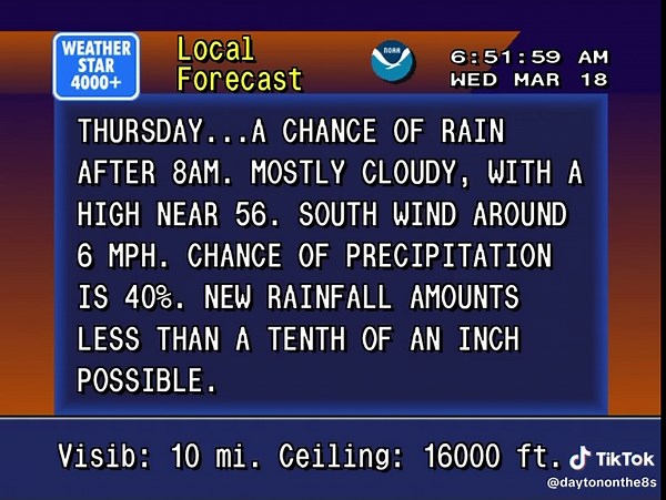 🌥 Dayton 03-18-2026 Chilly with clouds sticking around. Feels like yesterday never ended. #Dayton #Ohio #Weather #GemCity #MiamiValleyWeather