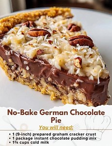 💬 This No-Bake German Chocolate Pie is pure heaven — creamy, rich, and easy to make! 👇 Would you try this at your next gathering? Tag a chocolate lover! | Grandma's Recipes