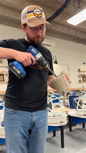 Brad forgot to poke a hole in this planter, and it was a little too dry for the usual methods…. Enter drill Old School Farm Pottery is a nonprofit studio in Nashville focusing on community, art accessibility, and meaningful employment for adults with disabilities. Follow along for more, and thank you for your support! #potterystudio #nashvillepottery #potteryclasses #thingstodoinnashville | Old School Farm Pottery