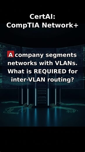 Network exam question! 🤯 VLANs need THIS for routing. Is it A, B, C, or D? 🤔 Drop your answer 👇 #NetworkPlus #CompTIA #Networking #StudyTok #ExamPrep