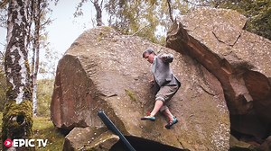 British rock climber demonstrates "no hands" technique