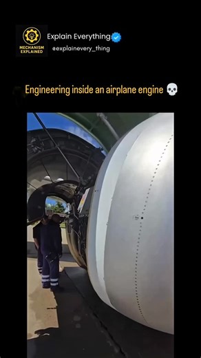 explaineverything on Instagram: "Engineering inside an airplane jet engine 💀✈️ A jet engine is one of the most complex machines ever built—designed to survive extreme heat, pressure, and rotational speeds while producing massive thrust. 🔧 What’s inside a jet engine? 1. Fan (Turbofan engines) The huge front blades suck in air ~80–90% of thrust comes from this bypass air Fan tips can spin faster than the speed of sound 2. Compressor Multiple stages of rotating + stationary blades Compresses air 