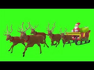 3D Santa Claus On Sleigh With Reindeer Green Screen Animation #fxgreenscreen