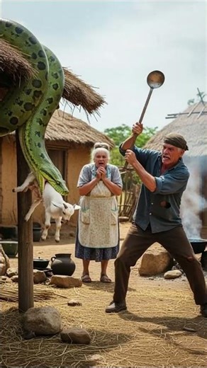 Giant Snake Attacks Goat in Village – Man Fights Back!