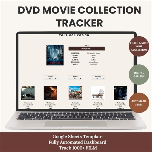Movie Collection Tracker Google Sheets | DVD Inventory Spreadsheet | Movie Watchlist, Rating & Dashboard | Movie Review Template - Etsy