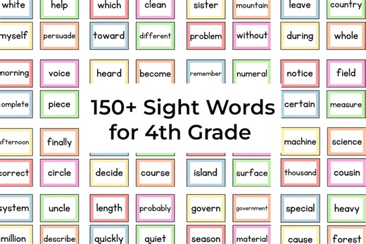 150  Fourth Grade Sight Word Flashcards | Instant Download, Ready to Print (PDF or PNG) - Etsy