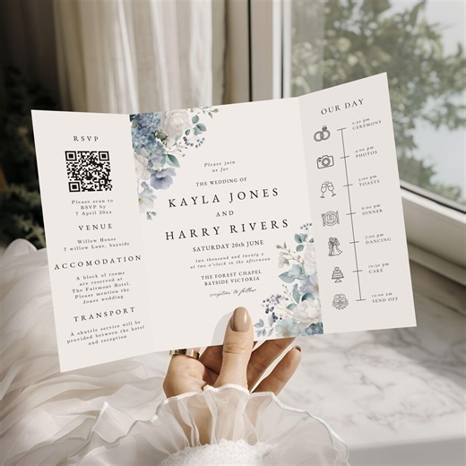 Floral Gatefold Invitation Template, Editable Canva Design for Weddings, Digital Download, Printable Invite 4016 - Etsy