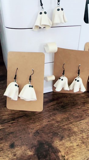 These polymer clay spooky ghost earrings were so simple to make, even for a newbie! Just thought I’d share 😊 #polymerclayearrings #halloweenearrings #ghostearrings
