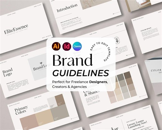 EDITABLE BRAND Guidelines Template CANVA Illustrator Indesign 40 Pages: Brand Style Guide for Designers & Small Business - Etsy