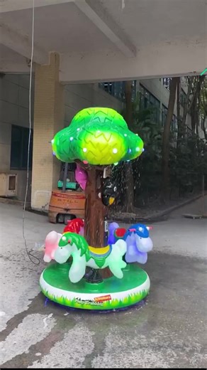 Luxury 3-Horse Fiberglass Merry Go Carousel Coin-Operated Indoor Kids' Game FEC for Home Shopping Malls Outdoor Kiddie Rides