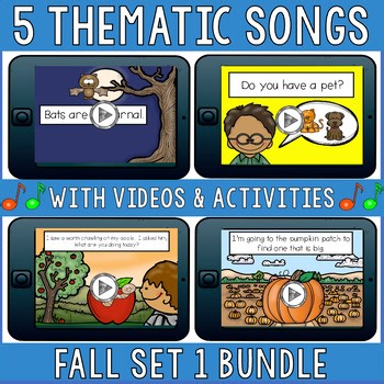 Fall Set 1 Thematic Songs With Writing Activities & More - PreK Kindergarten 1st