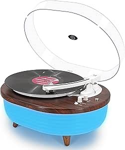 Vinyl Record Player, Vintage 2-Speed Wireless Turntable with Built-in Stereo Speakers, 6 Lighting Modes Record Player for 7/10/12inch Vinyl Records, RCA/Auto-Stop/Phono Preamp (Red Wood)