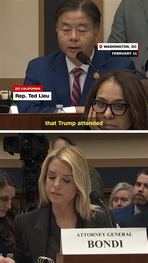 After Democratic Rep. Ted Lieu played a decades-old clip of Jeffrey Epstein and Donald Trump speaking at a party, Attorney General Pam Bondi said "there is no evidence that Donald Trump has committed a crime." President Trump has never been charged with an Epstein-related crime and has denied any wrongdoing tied to his relationship with the accused sex trafficker. Read more: https://cnn.it/4au9Wek | CNN