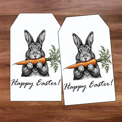 Vintage Bunny Carrot Easter Gift Tag PNG, Rustic Happy Easter Bunny Tag, Printable Easter Basket Tag, Spring Farmhouse Bunny Tag - Etsy