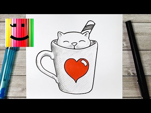 Dessiner une Chat Mignon dans une Tasse - Tutoriel de Dessin