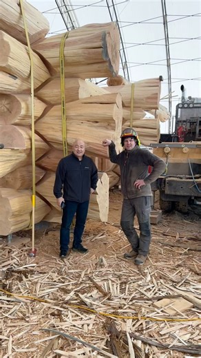 It was super cool to have our favourite carver ( Kono from MK carving) visit our shop and our crew today!! | Langberg Log Homes