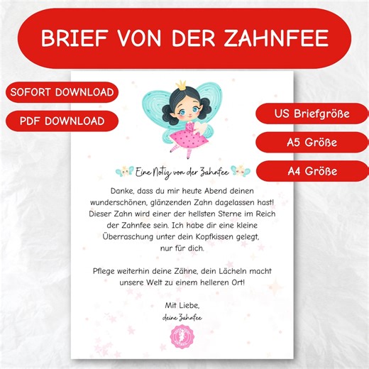 Tooth Fairy Letter for Kids: Printable Certificate (PDF Download A4/A5/US Letter Size Paper) - Etsy