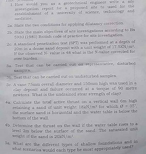 1. How would you as a geotechnical engineer write a site invest... | Filo