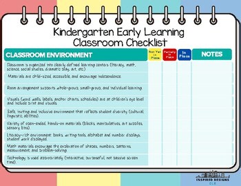 Kindergarten  Early Learning Classroom Checklist