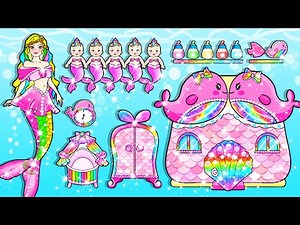 Rainbow Rapunzel Mermaid Mom Gave Birth 5 BABIES - Barbie's New Home Handmade - Woa Doll Channel