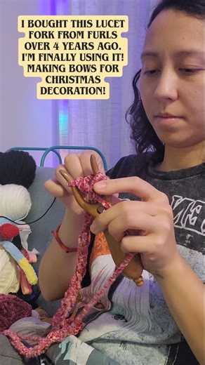 Have you ever used or known about a Lucet Fork? Bought this from @furlscrochet Using yarn from @premieryarns Making bows for some decorations! #bows #lucetfork #crochetchristmasdecoration #premieryarn #furlslucetfork | Small Lady Crochet