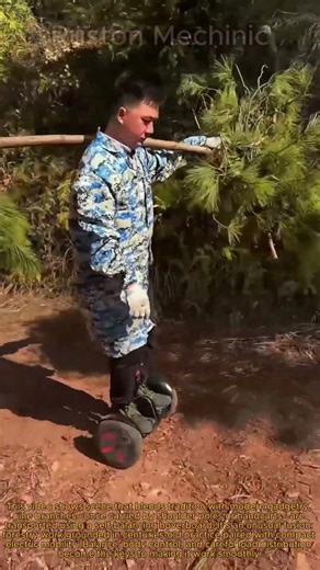 Ancient Skills Meet Future Tech Farming on Hoverboard: Next-Level Balance Transporting Pine Branches