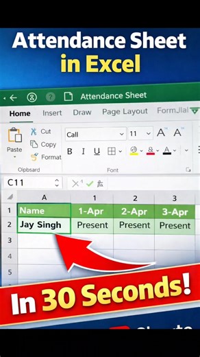 Attendance Sheet Create in 30 Seconds in Excel !! #shorts #ytshorts #mc excess computer