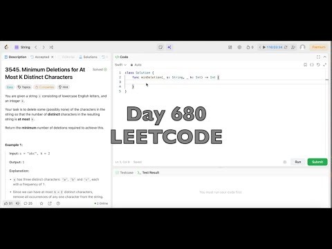 Day 680: LeetCode Problem 3545. Minimum Deletions for At Most K Distinct Characters - Swift