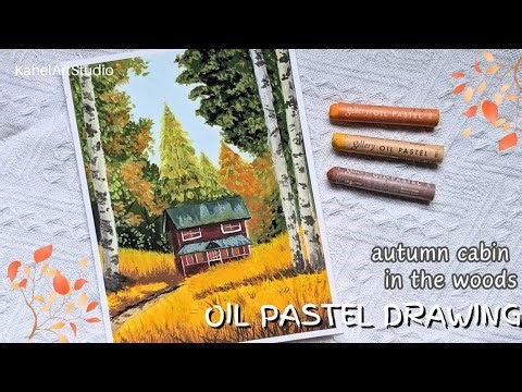 Drawing an Autumn Cabin in the Woods with Oil Pastel | How to draw using oil pastels
