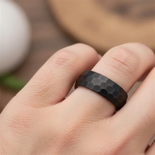 Men's Black Tungsten Wedding Ring, Chiseled Band, Comfort Fit Ring, Proposal Ring His and Her Ring Men's Ring, Women's Ring, Customized Ring - Etsy
