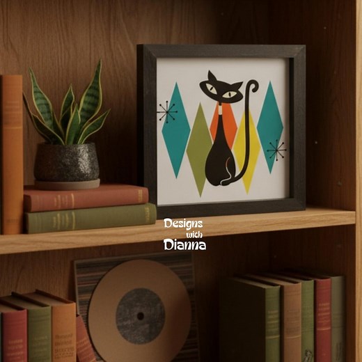 Atomic Cat Art Mid Century Modern Decor Unique Cat Lover Gift Retro Home Decor Quirky Cat Wall Art Vintage Mod Cat Lover Gift Atomic Style - Etsy