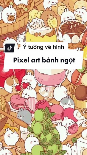 Ý tưởng vẽ hình pixel art bánh ngọt decor phòng cực xinh